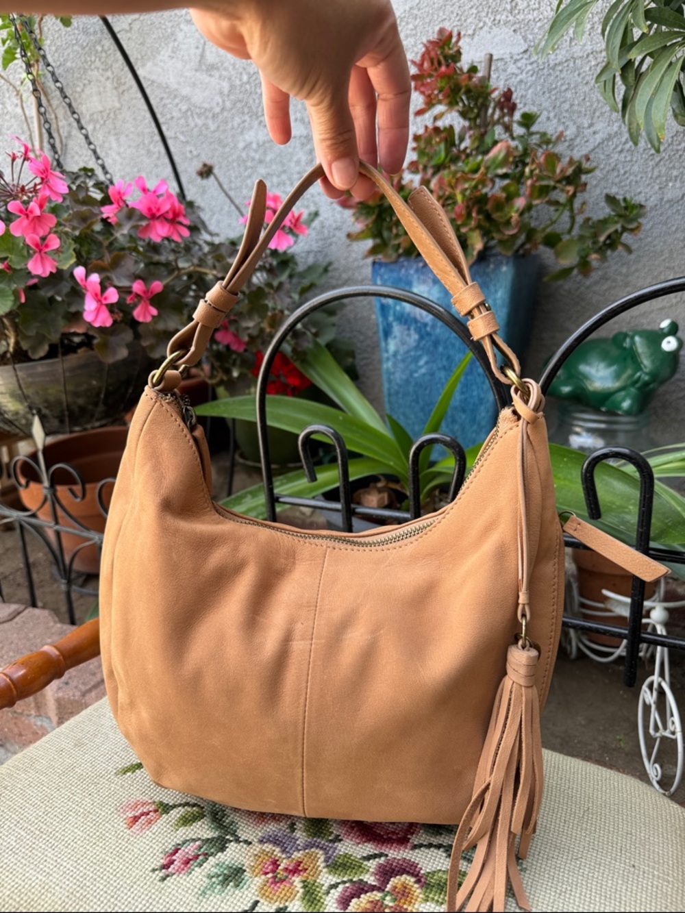 Lucky Brand Tan Leather Hobo Bag with Tassel